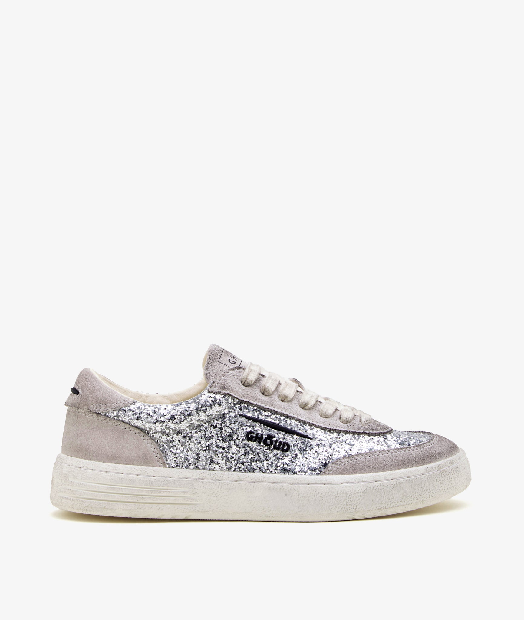 LIDO LOW IN SILVER GLITTER AND SUEDE