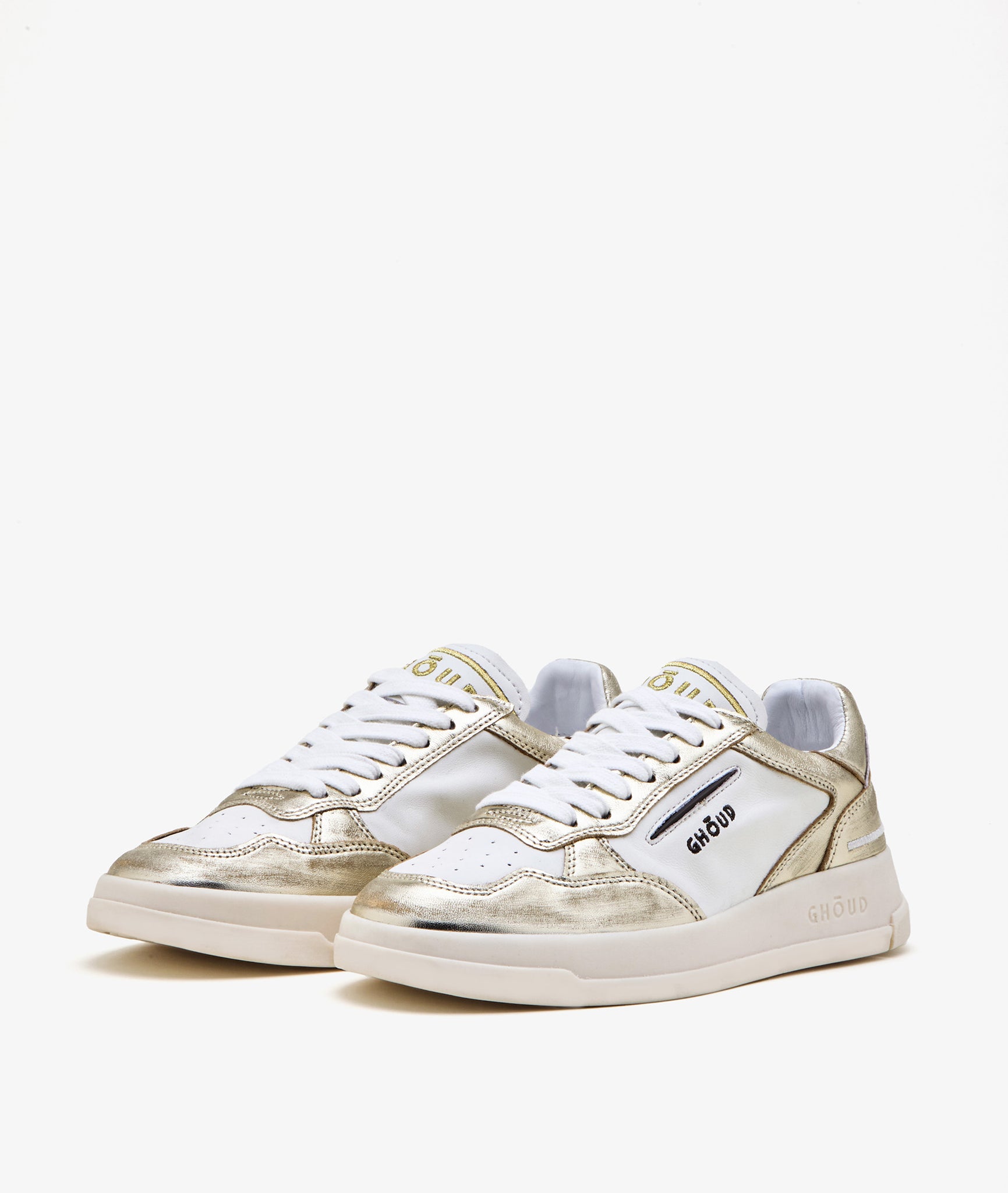 TWEENER LOW IN TREATED SOFT LEATHER GOLD WHITE